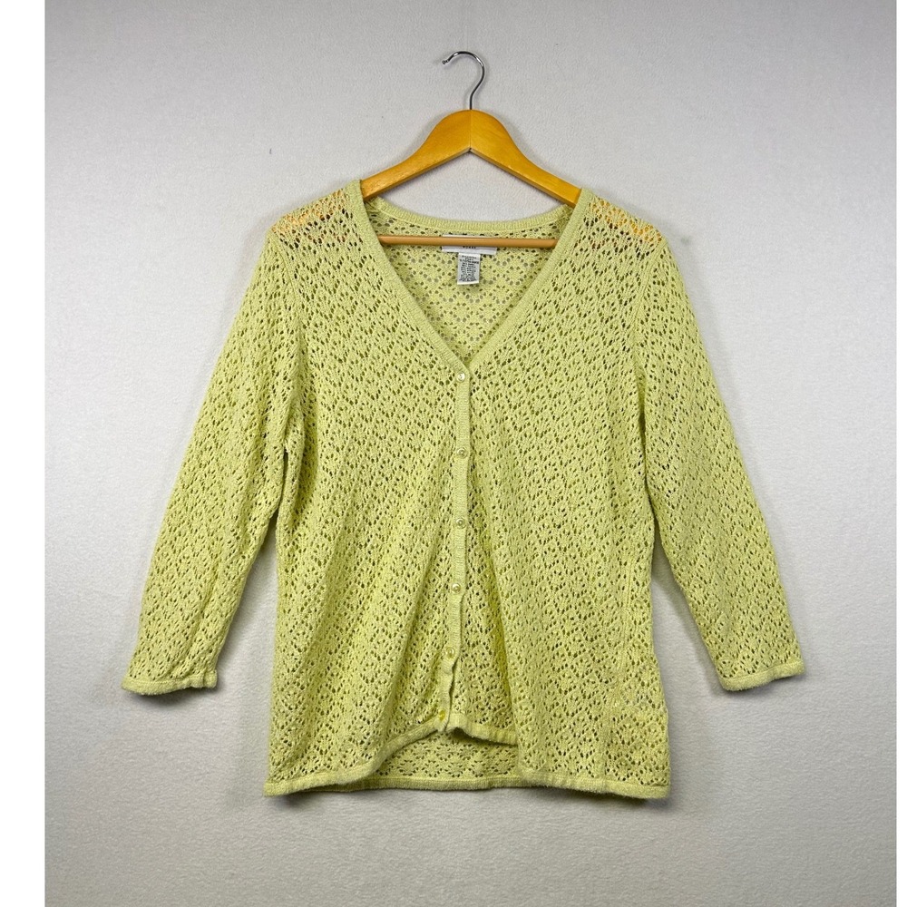 Sag Harbor Woman Light Yellow Crochet Knit Button Front Cardigan Sweater 1X